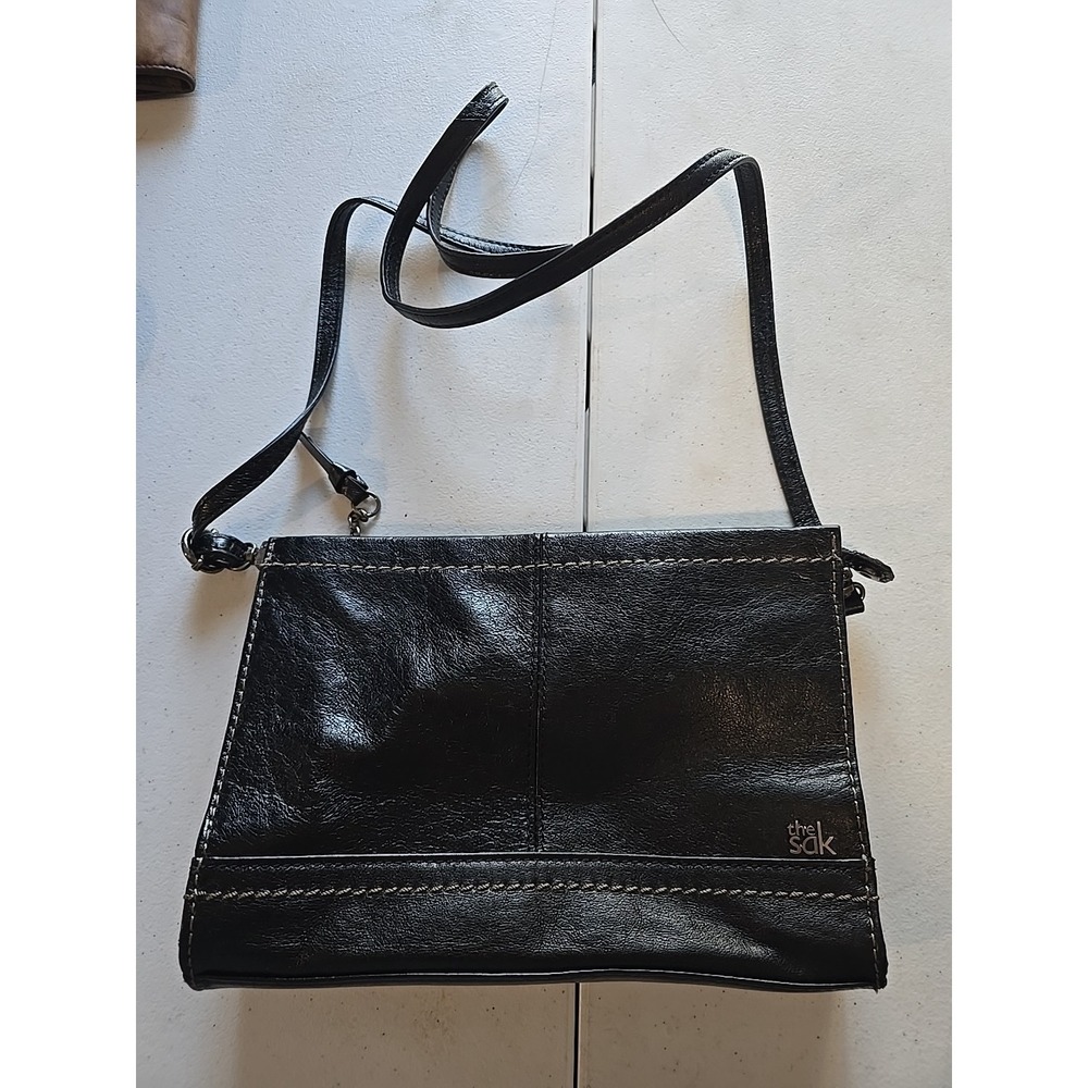 THE SAK Iris Leather‎ Three-Way-Wear Crossbody Clutch Purse Black Bag Small
